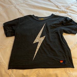 Aviator Nation Black Tee with White Lightning Bolt